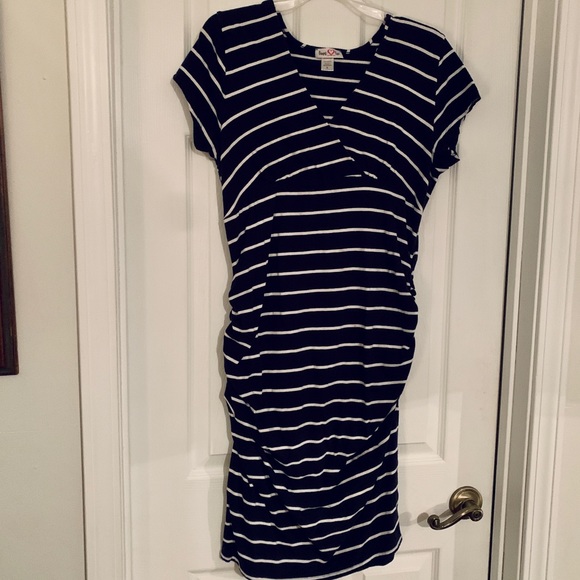 Navy and White Stripped Maternity Dress - Picture 3 of 5